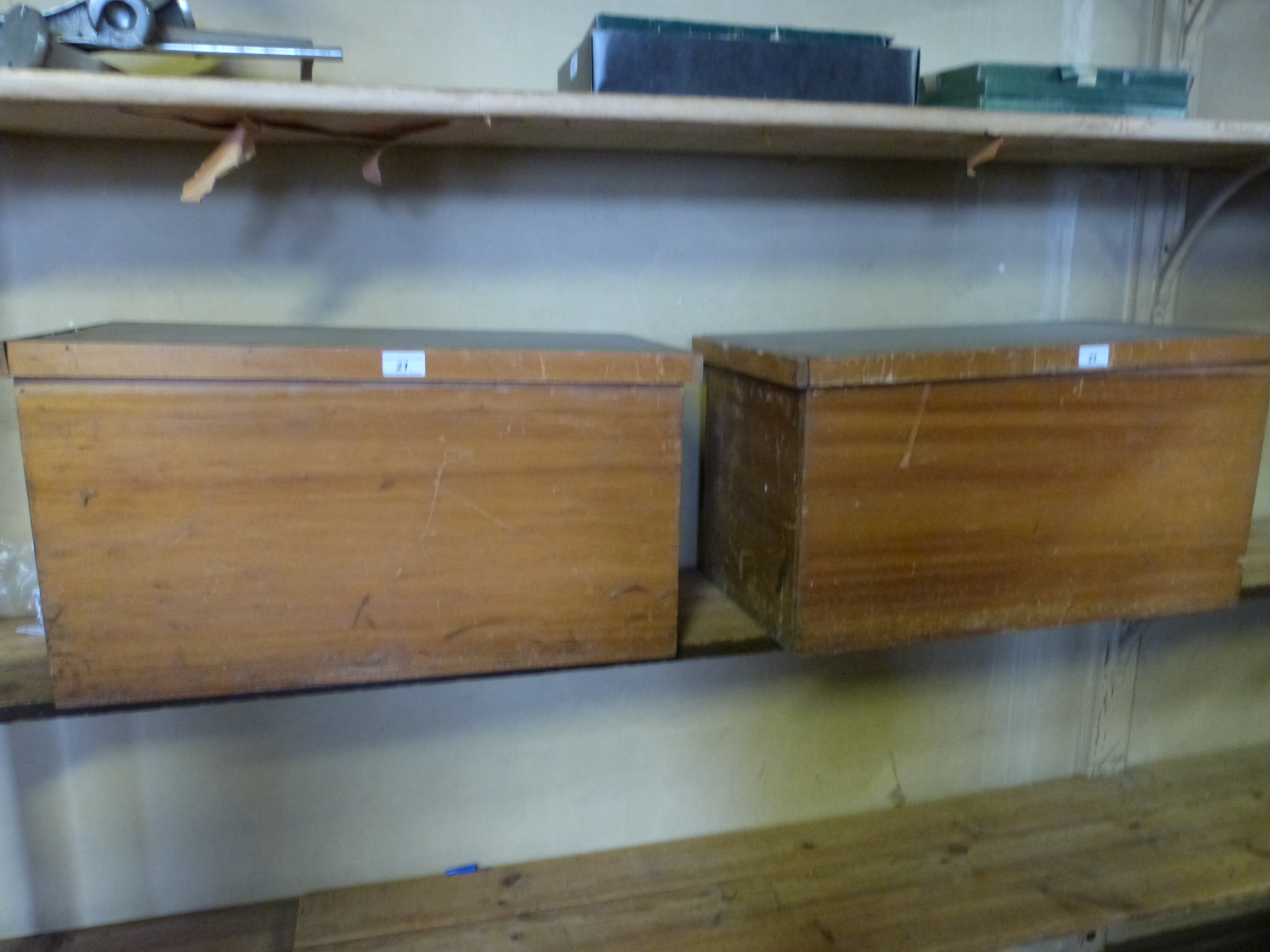 Two pine storage or similar boxes width 63cm depth 33cm height 33cm