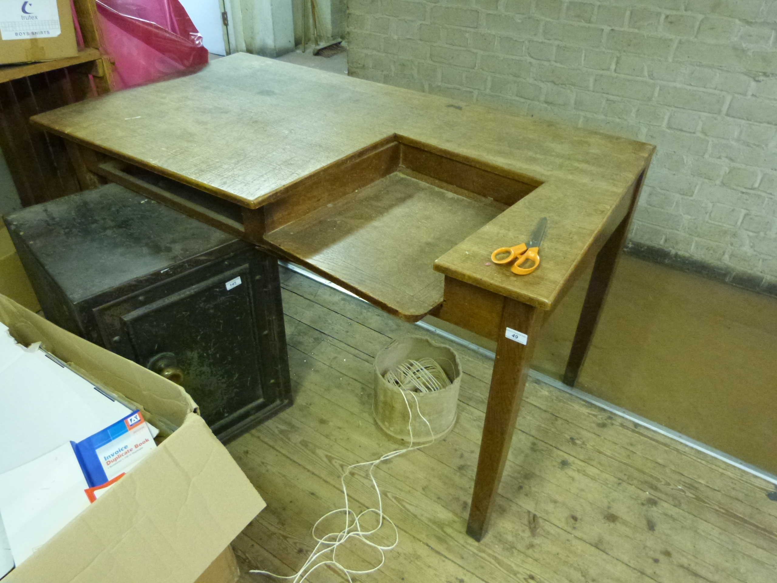 Two comptometer desks and a retro swivel office chair