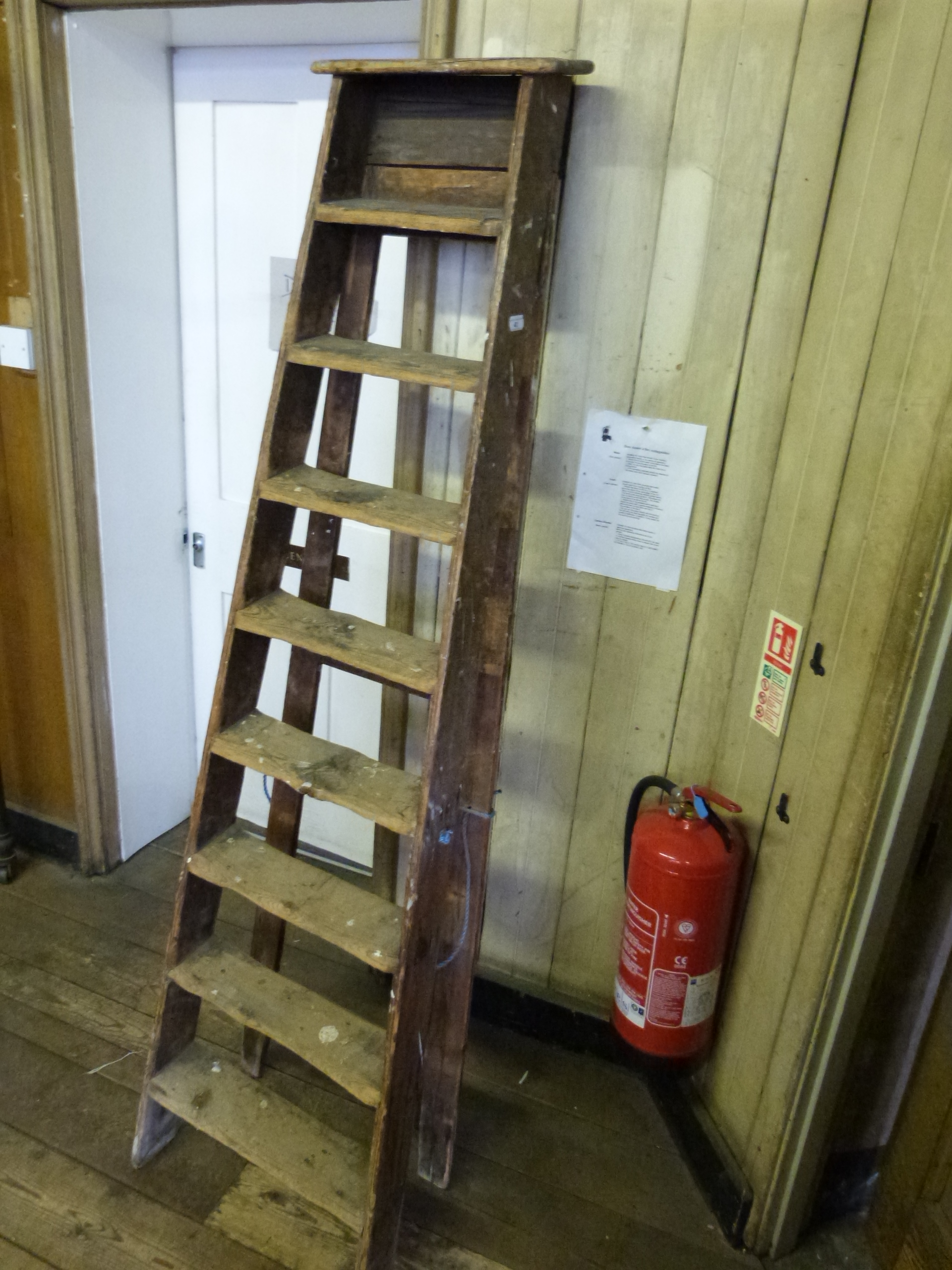 A large vintage wooden step ladder, height 191cm