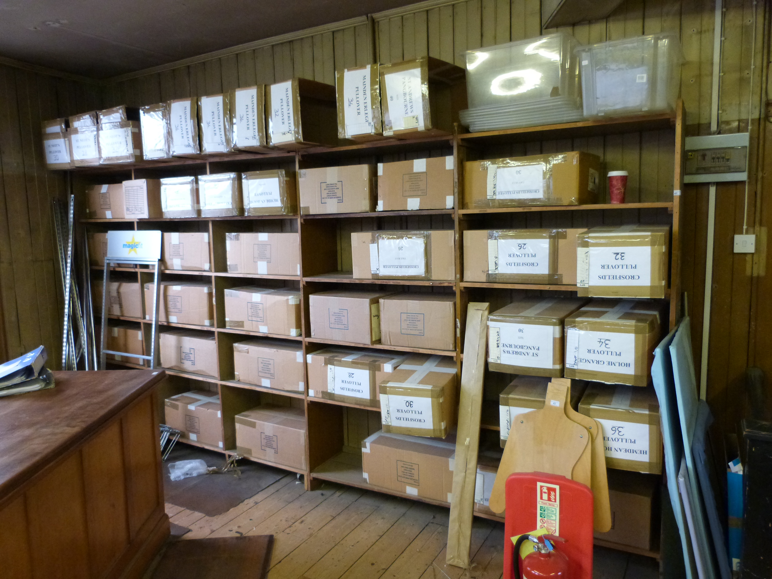 An approximately 5m run of near ceiling height shelving