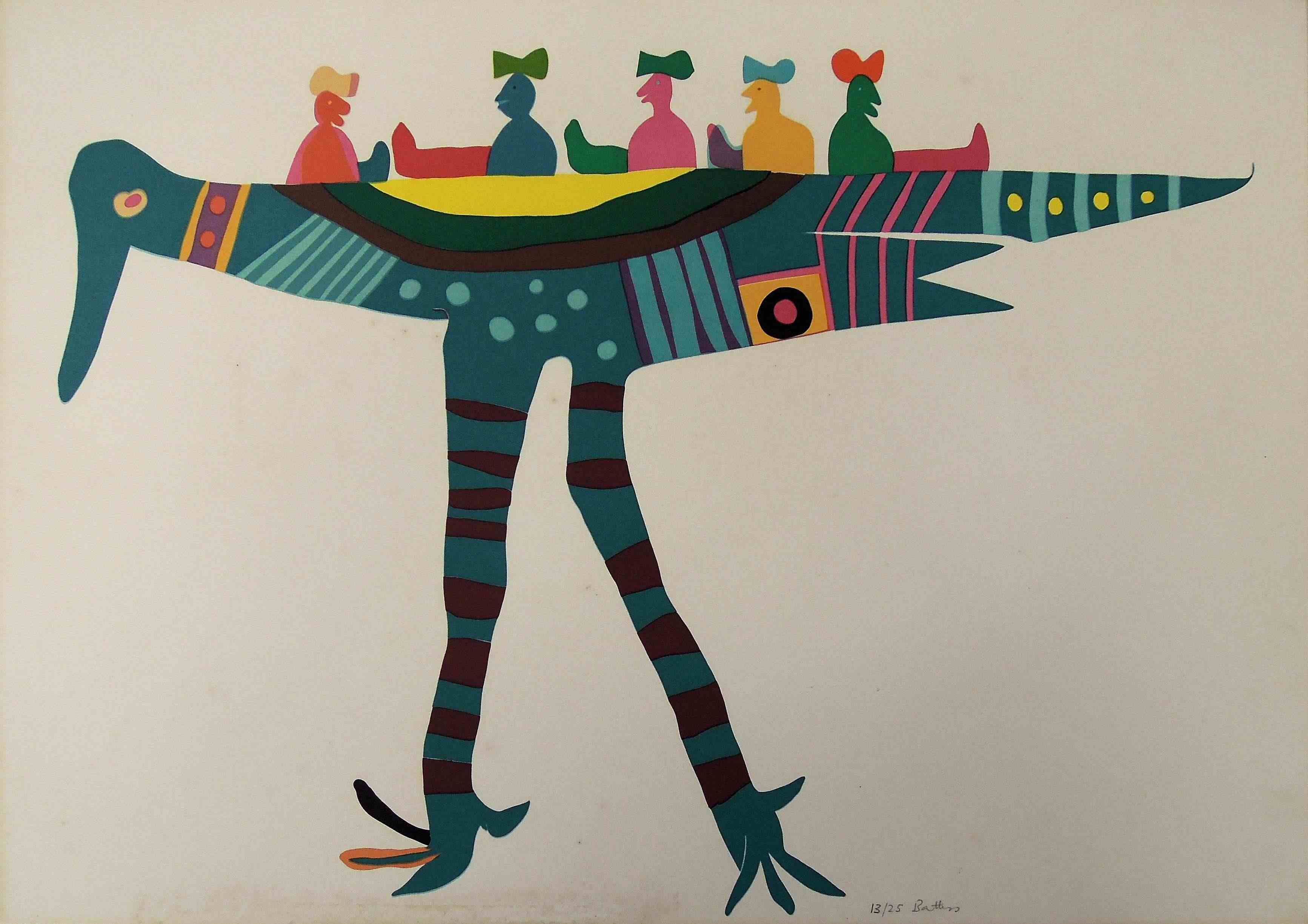 Walter Whall Battiss Umpundula Bird signed and numbered 13/25 in pencil colour screenprint sheet