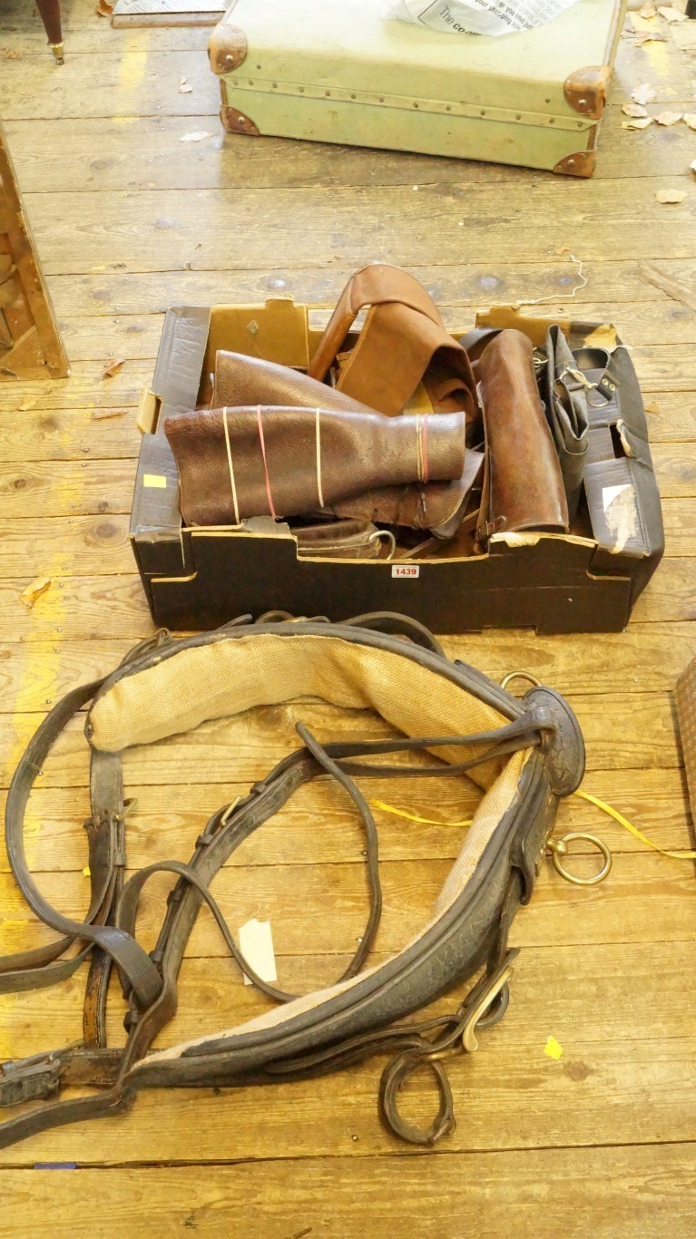Of equine interest: a small quantity of harnesses; leather gaiters; and related items.