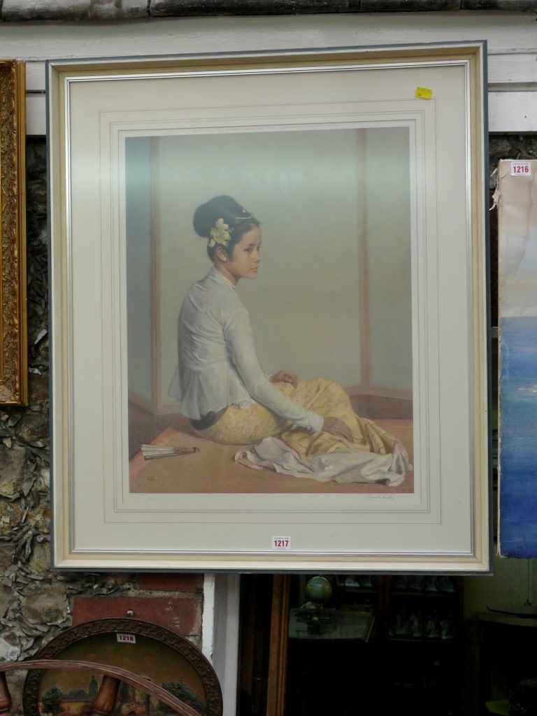 Gerald Kelly, seated lady, signed in ink, and blind stamped, colour print, I.61 x 48.5cm.