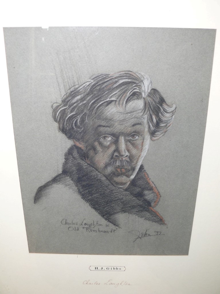 H J Gibbs, portraits of Charles Laughton; Wallace Beery; and Jean Hersholt, a set of three, pencil