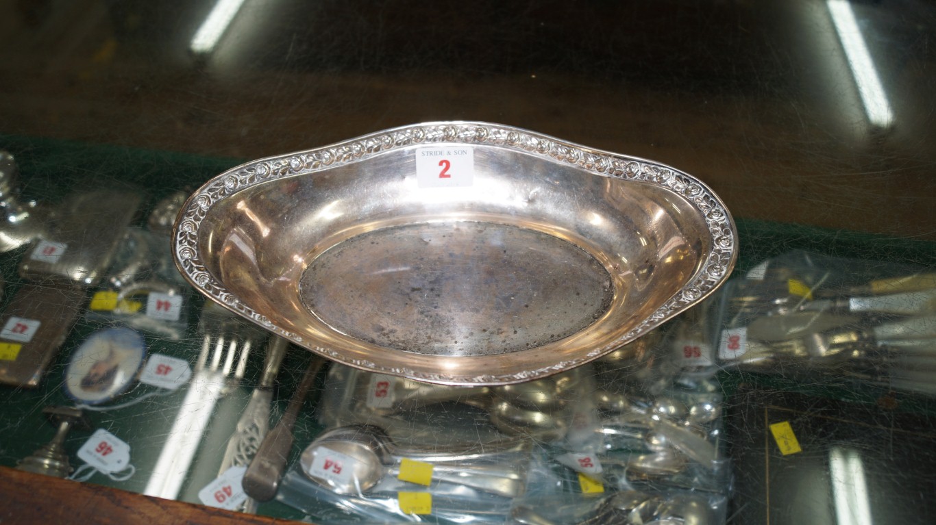 A Continental .830 oval dish, stamped M.L., 26cm.