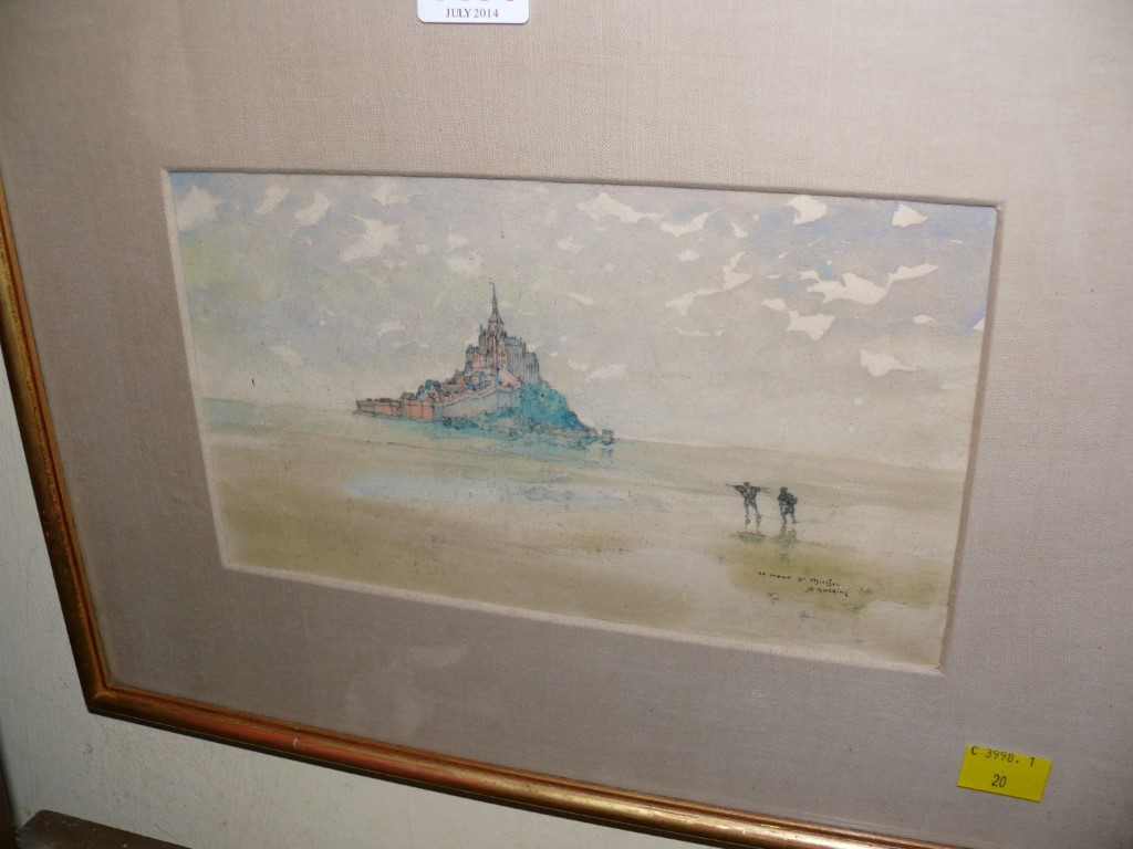 Ernest Guerin, Le Mont St Michel, signed and title, watercolour, 14 x 24cm.