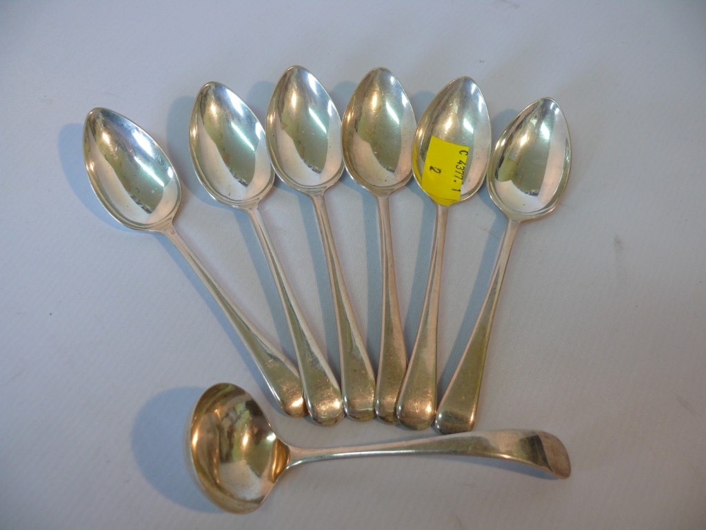 A set of six silver Old English pattern tea spoons, by E Viner, Sheffield 1957; together with a