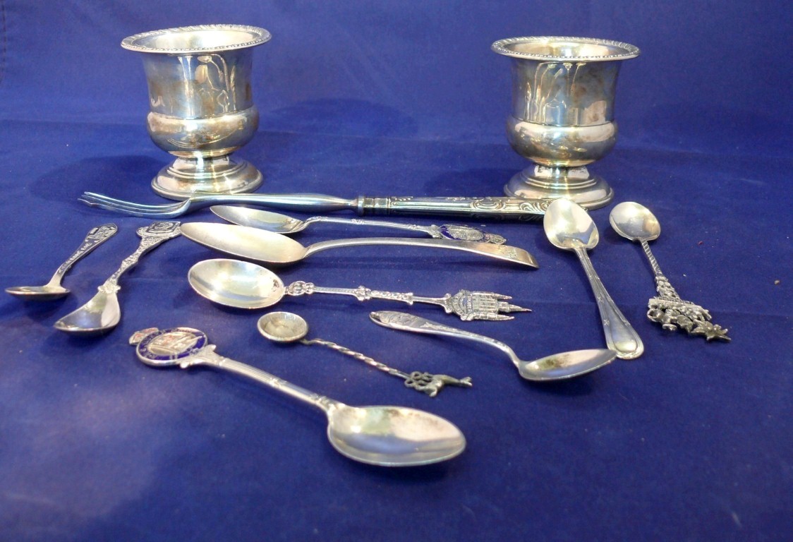 A small quantity of silver and other metal; to include: two silver and coloured enamel tea spoons,