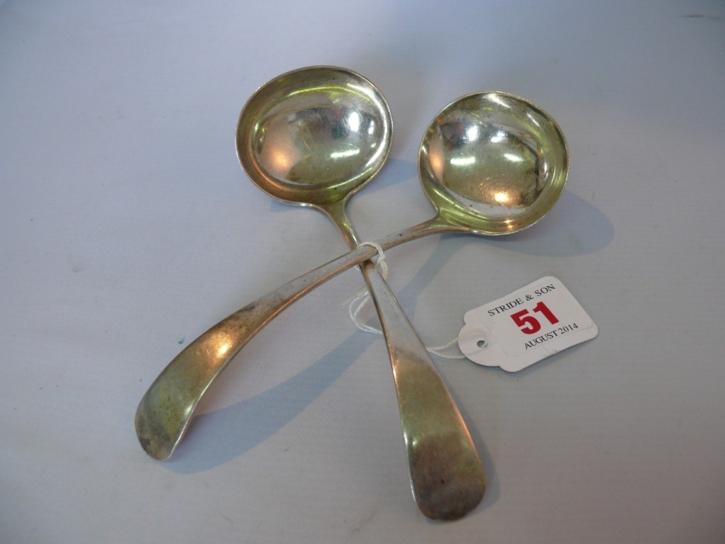 A pair of silver Old English pattern sauce ladles, by Charles Boyton & Sons, Sheffield 1928, 131g.