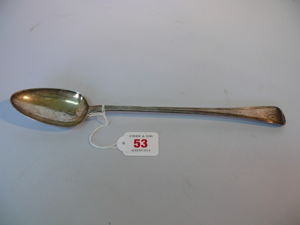 A George III silver Old English and thread pattern stuffing spoon, by Solomon Hougham, London