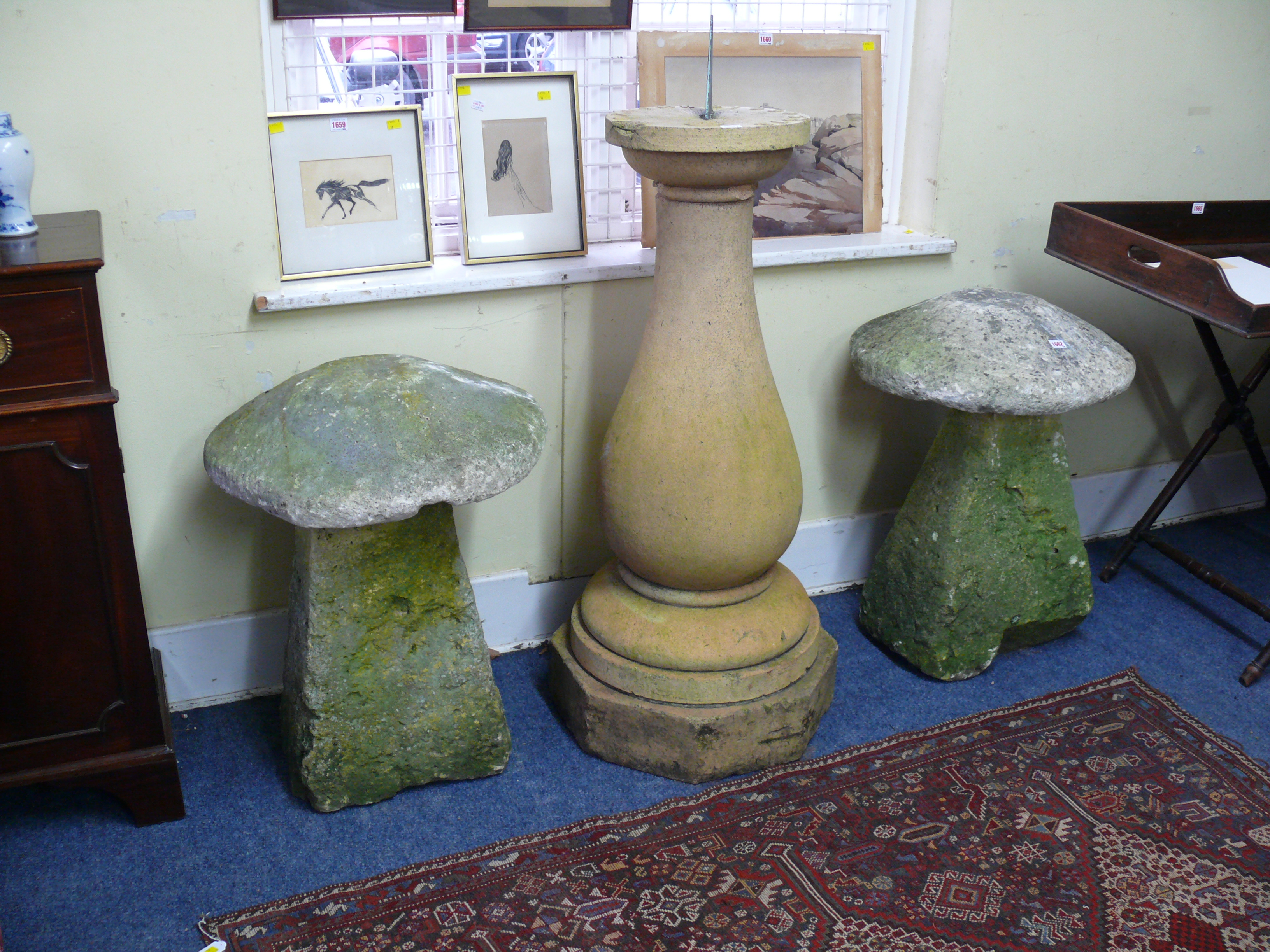 A pair of antique weathered stone staddl - Image 2 of 6