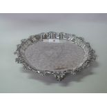 A Spanish white metal card tray or salve