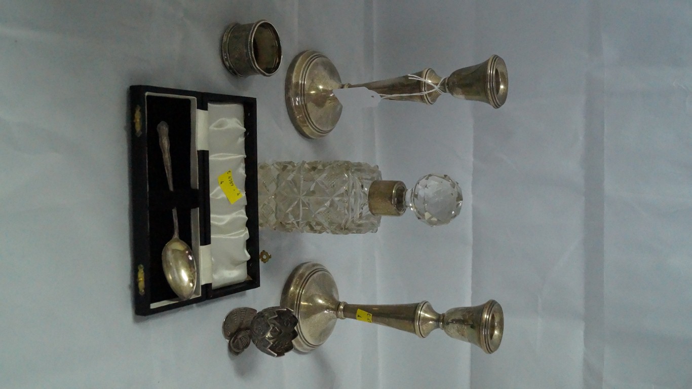 A pair of silver candlesticks; together - Image 2 of 3