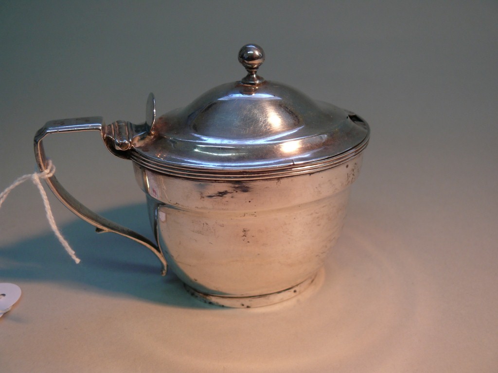 A George III silver oval mustard pot, by Abstinando King, London 1802, engraved initial B, 3.7oz