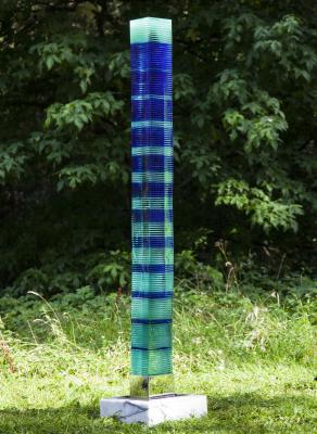 Martyn Barratt Tower Blue Kiln formed glass Signed Unique 186cm.; 73ins high by 35cm.; 14ins wide by