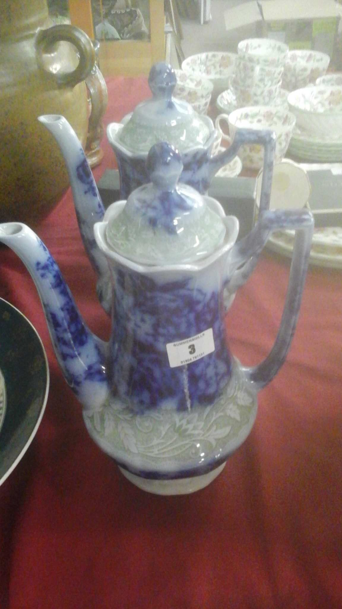 Pair of 11" Blue and white tea pots