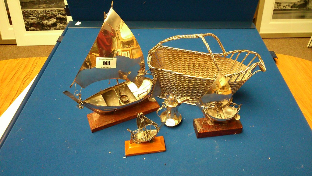 Silver Boats and Wine basket