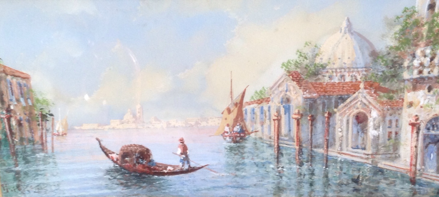 N GIANNI, 19TH CENTURY ITALIAN, WATERCOLOUR Gondola on the Venice Lagoon, mounted and framed. (