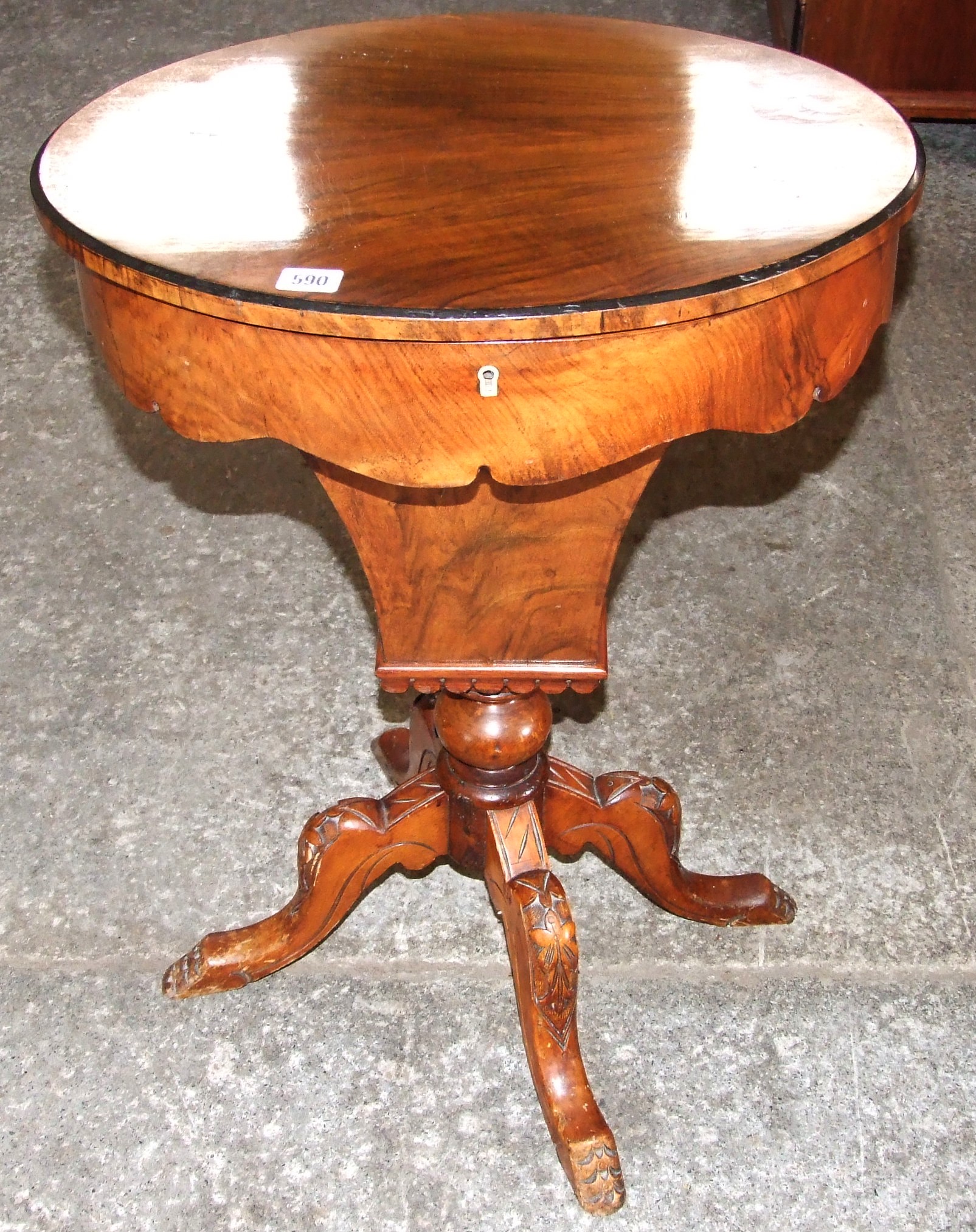 Victorian Walnut Sewing Table with Fitted Interior on a Carved Cabriole Leg Base