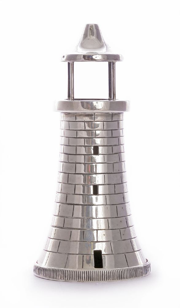 A Victorian silver novelty lighthouse table lighter, by Brown & Knell, London 1912,11.5cm high