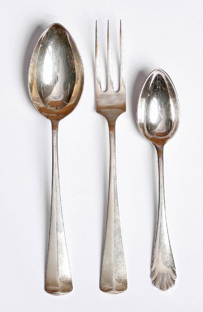 A collection of Dutch metalwares flatware,comprising: eleven pairs of dessert eaters and another