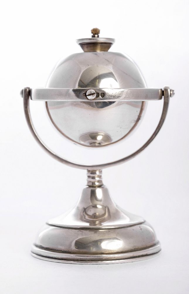 A Victorian novelty silver table lighter, by Joseph Braham, London 1894, of globe form, with gimbal