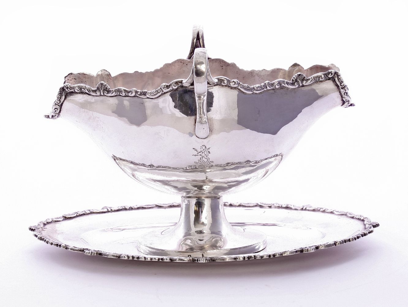 An Austrian silver large two-handled sauce tureen on stand, 1886-1922, 800 standard,with integral