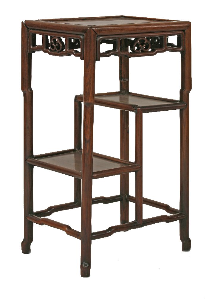 A Chinese rosewood display table, late 19th century, with recessed rectangular top and ruyi head - Image 2 of 3