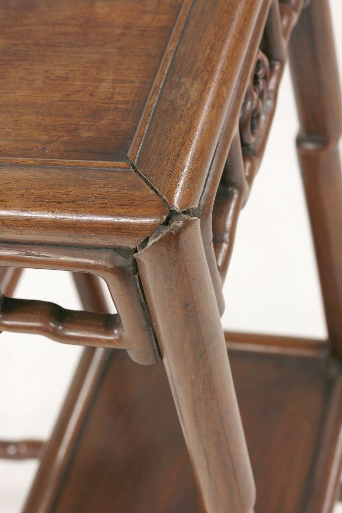 A Chinese rosewood display table, late 19th century, with recessed rectangular top and ruyi head - Image 3 of 3