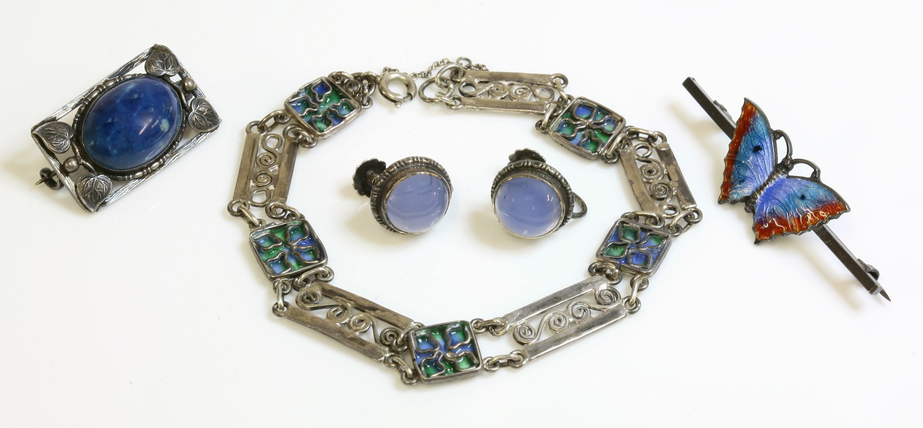 A silver and enamel Arts and Crafts bracelet,
possibly Birmingham School of Art, composed of