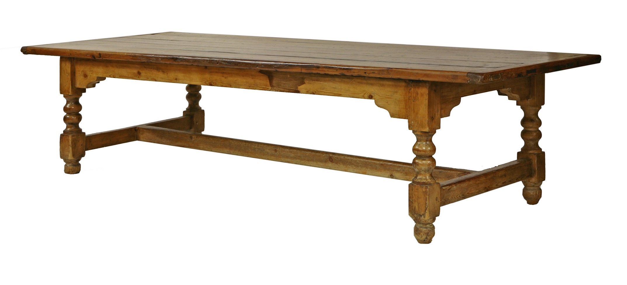 A large pine five-panel refectory table,
107cm wide
287cm long
72cm high approximately