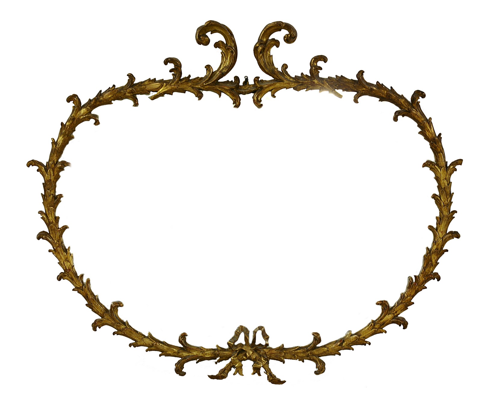 An unusual kidney-shaped wall mirror,
early 20th century, the giltwood frame carved with scrolling