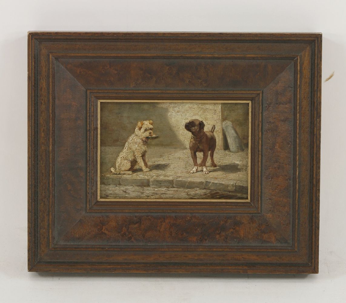 French School, late 19th century`RICHE ET PAUVRE` - TWO DOGS ON A STREETInscribed verso, oil on pane - Image 2 of 3