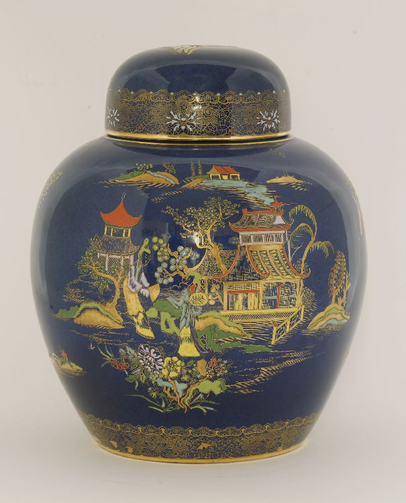 A Carlton Ware powder blue ginger jar and cover, `Mikado pattern`, stamped `125/2, 2364`, 27cm high