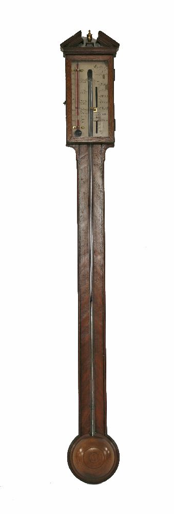 An early 19th century mahogany stick barometer, 95cm high