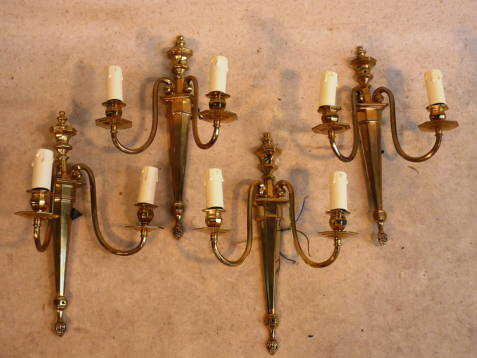 A set of four two branch gilt Wall Appliques in late 18th Century neo-Classical style, each approx.