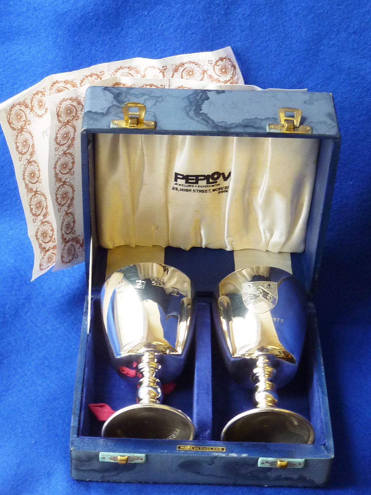 A pair of cased hallmarked silver Goblets commemorating the Millennium of Pershore Abbey (972-