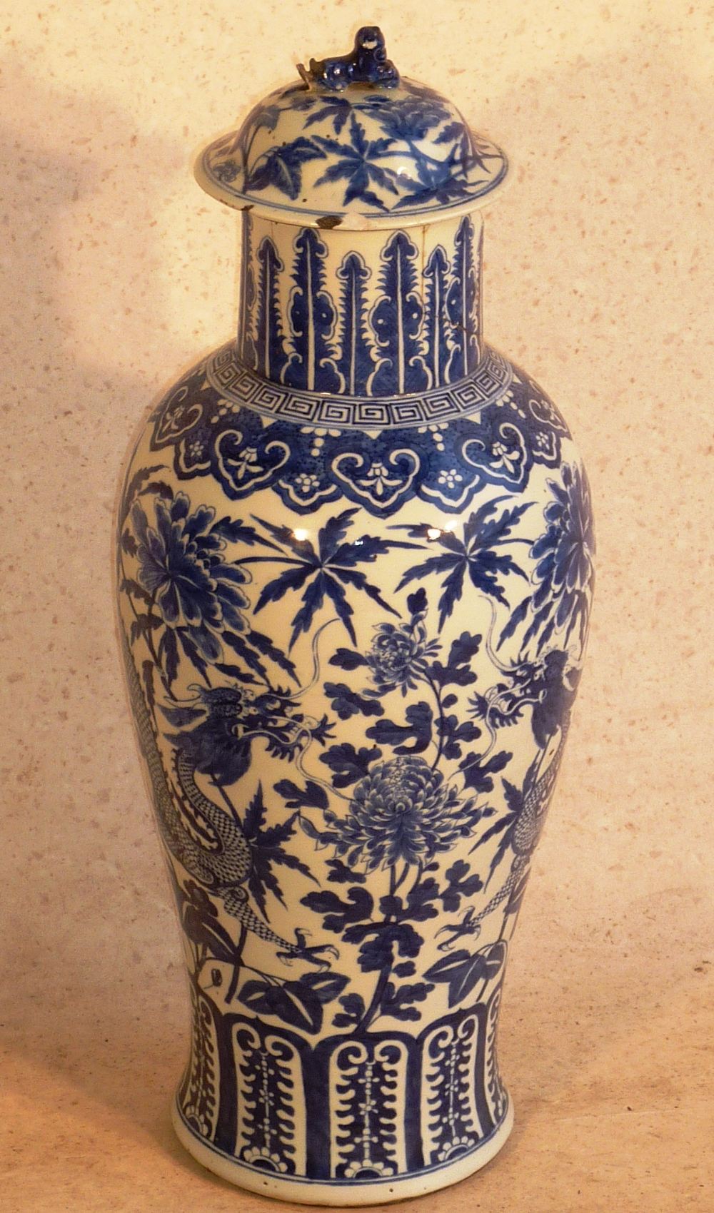 A large Chinese porcelain baluster shaped Vase and Cover (the cover possibly associated), the vase