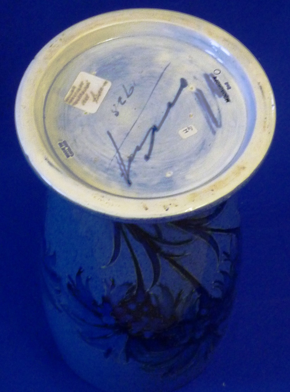 A rare early 20th Century Moorcroft Pottery Vase of circular baluster section decorated with blue - Image 2 of 2