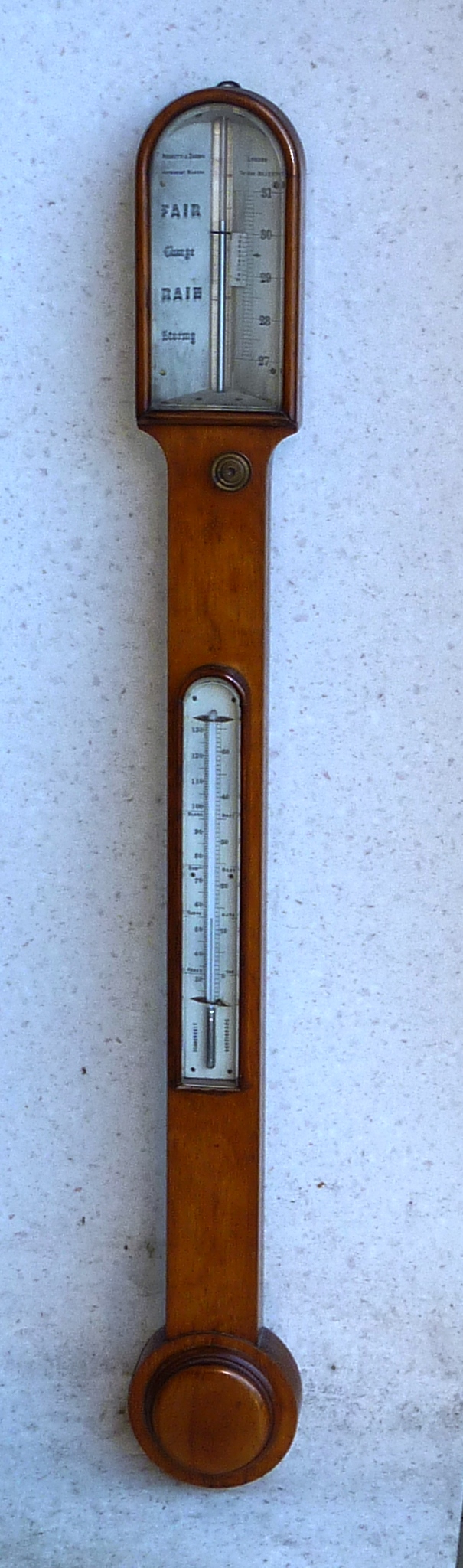 A 19th Century light oak stick Barometer by Negretti and Zambra (London), register dial and