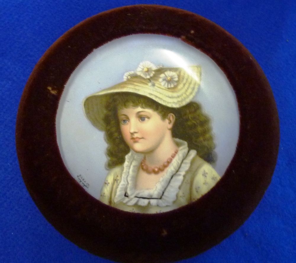 A 19th Century circular felt framed Continental porcelain Cabinet style Plate, the hand decorated