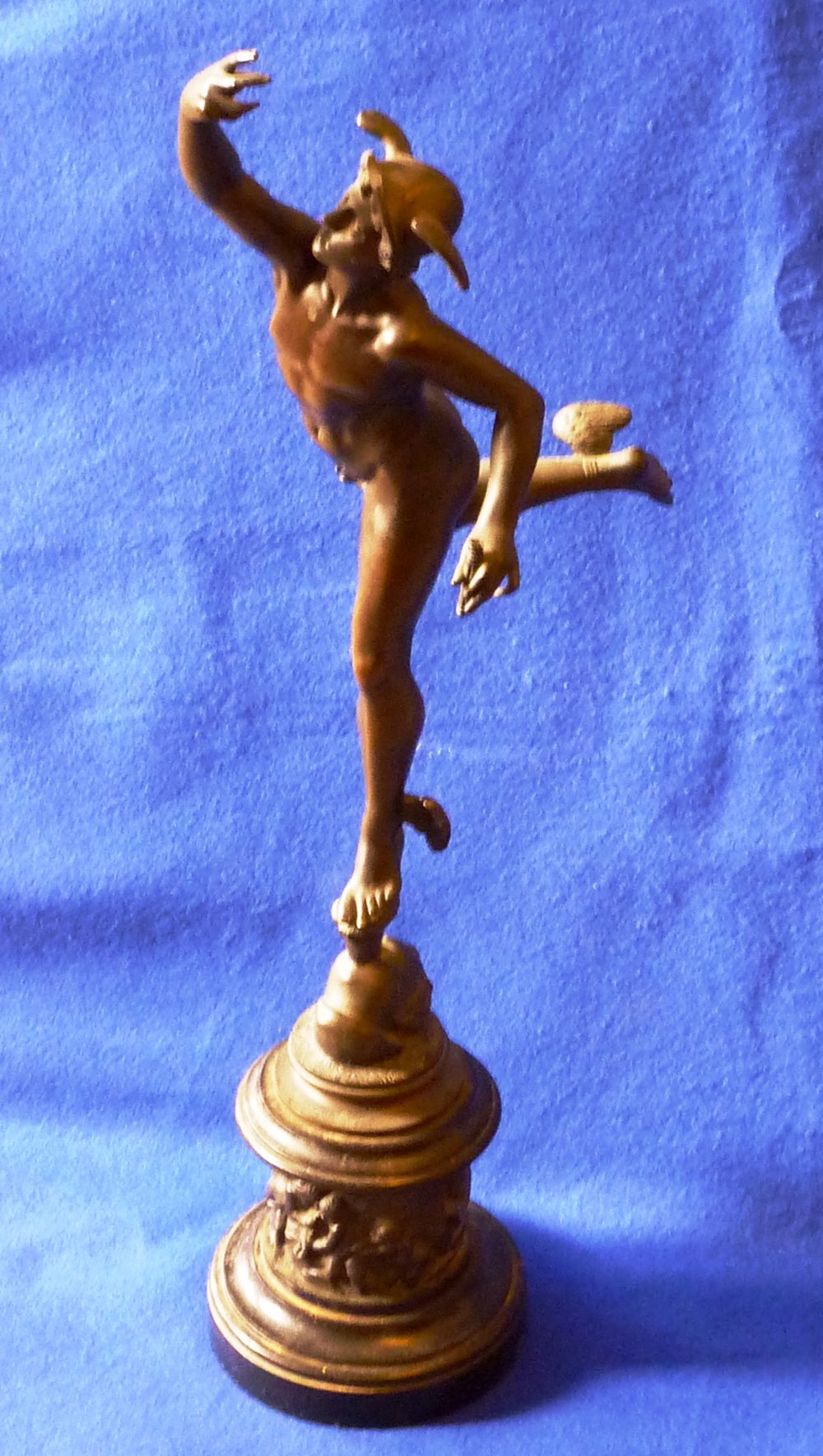 A large 19th Century patinated Bronze Sculpture Figure "Mercury", in standing nude pose, he rests