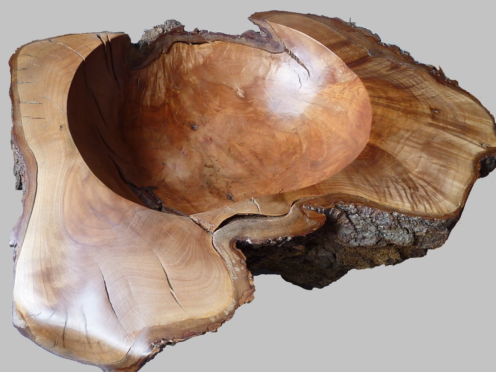 A large and unusual sculptural Bowl, figured and split gnarled grain, (possibly elm) - Image 2 of 2