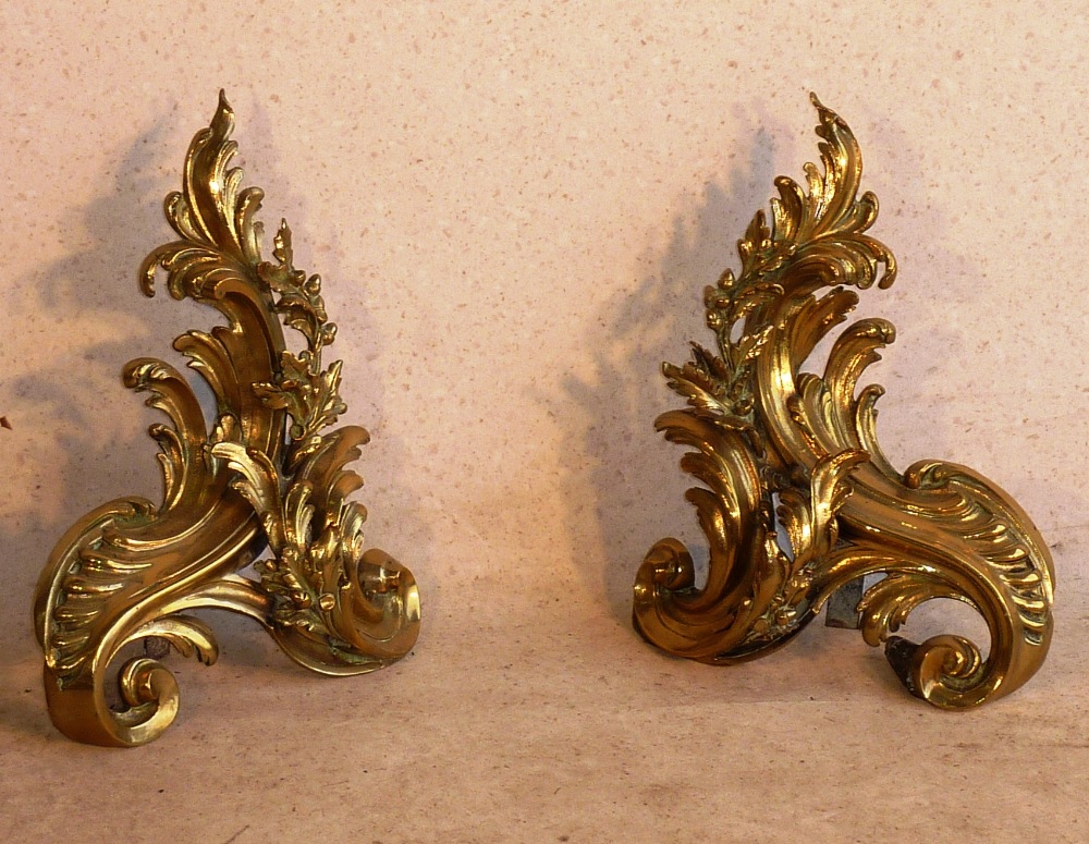 A pair of 19th Century (in 18th Century style) gilt brass French Chenet (2), 40cm (highest point)