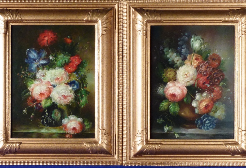 A pair of gilt framed Oil on Panel Study still life's in the style of the 17th Century Dutch Old