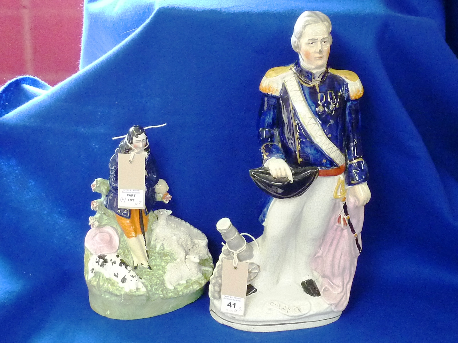 A large 19th Century Staffordshire flat back "C. Napier", (head broken and away, surface glaze