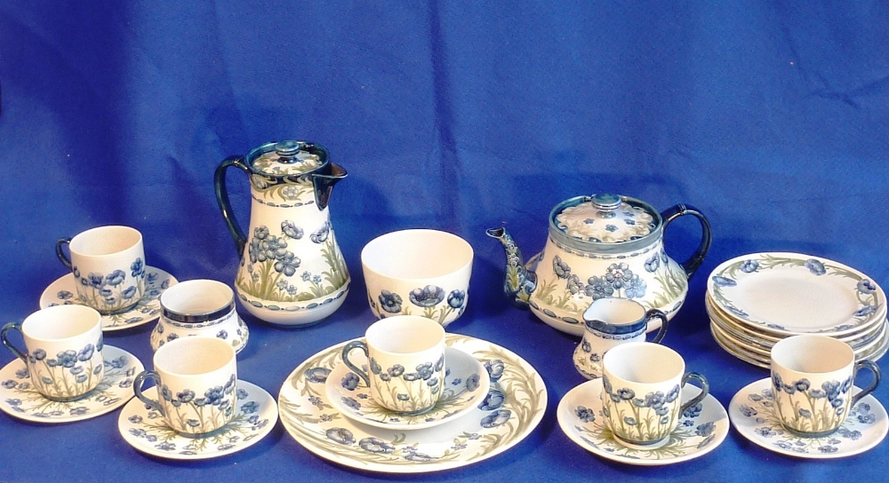 An early 20th Century Moorcroft Macintyre Florianware Tea/Coffee Service comprising Tea Pot,