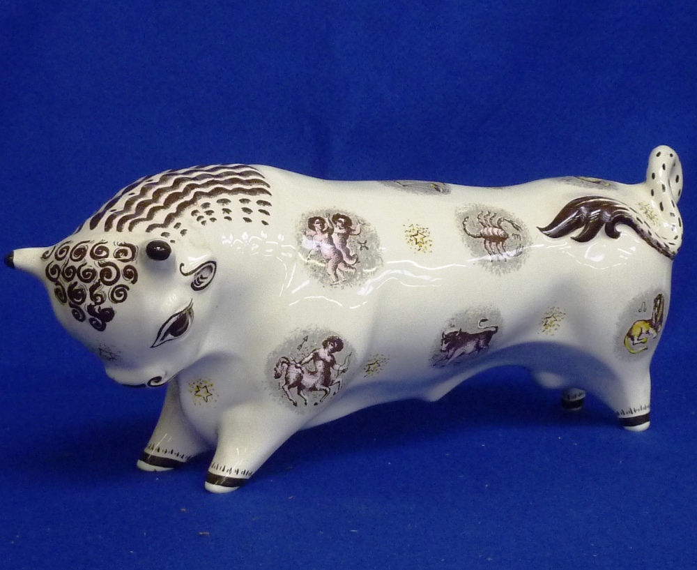 A mid 20th Century Wedgwood "Zodiac" Bull, transfer decorated with the various signs etc., impressed