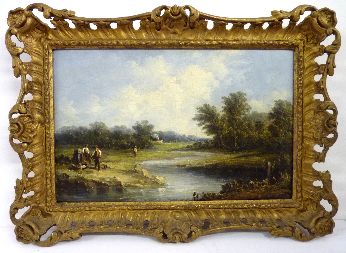 ATTRIBUTED TO ALFRED VICKERS (fl 1853 - 1907) - River landscape with figures and cottage in the