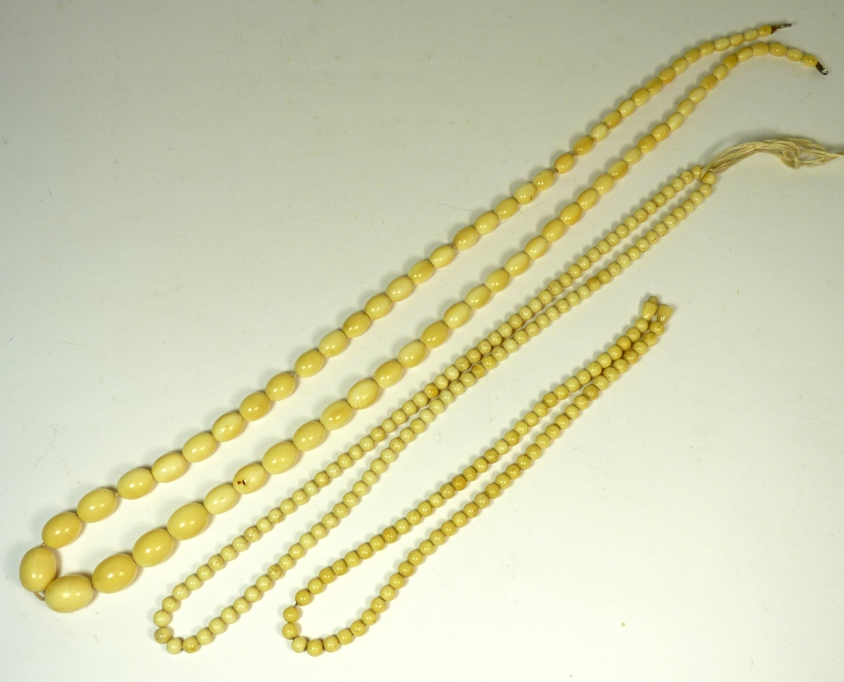 Three early 20th Century ivory bead necklaces (3)